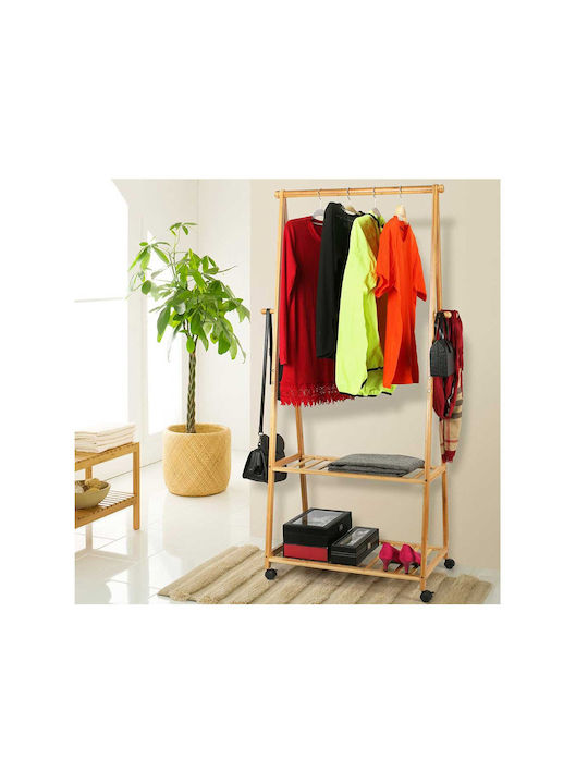 Bakaji Τροχήλατη Κρεμάστρα Δαπέδου από Bamboo Καφέ 70x33x153cm