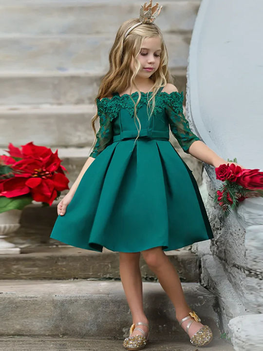 Kinderkleid Langärmelig Spitze Blumen Green