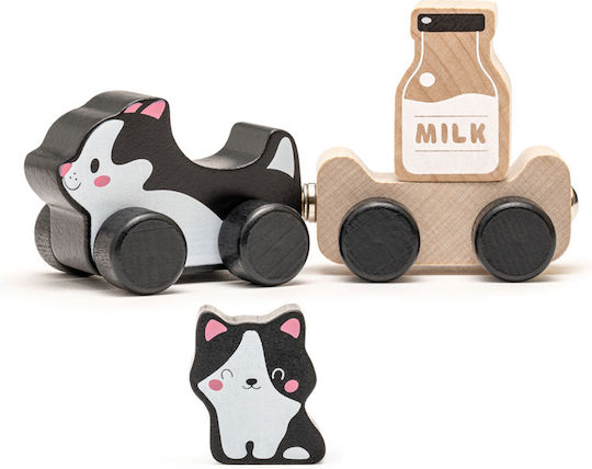 Cubika Push Along Wise Cat Milk Toy made of Wood for 18++ Months
