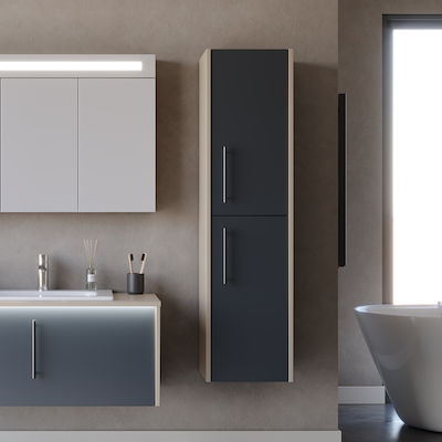 Martin Intense 35 Wall Hung Cabinet Matte Lacquer Bathroom Column Cabinet L32xD32xH160cm Gray