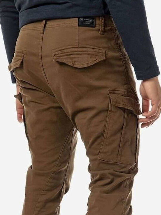 Trousers Cargo Elastic in Tapered Line Brown