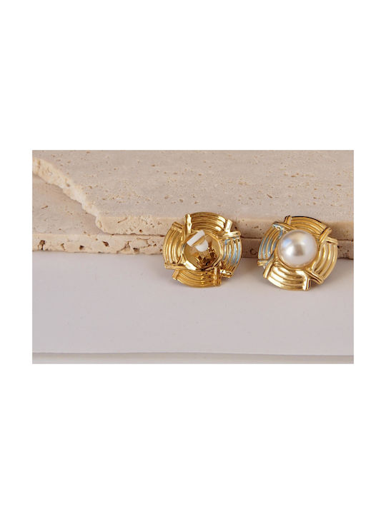 Earrings with Clip made of Steel Gold Plated with Pearls