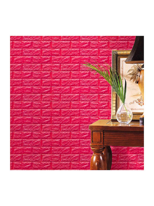 3D Πάνελ Τοίχου Αφρώδες Αυτοκόλλητο 3d Foam Stone Ροζ 77x77εκ.