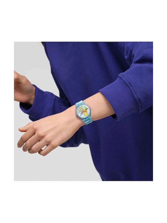 Swatch Kids Watch with Rubber/Plastic Strap Light Blue