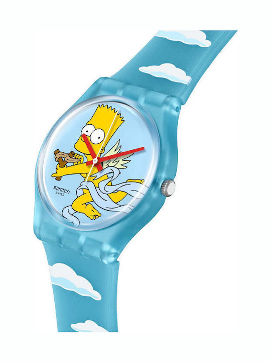 Swatch The Simpsons Angel Bart Γυναικείο Ρολόι 34mm Μπαταρίας με Γαλάζιο Καουτσούκ Λουράκι