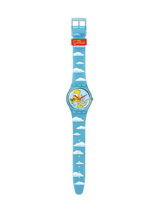 Swatch The Simpsons Angel Bart Γυναικείο Ρολόι 34mm Μπαταρίας με Γαλάζιο Καουτσούκ Λουράκι