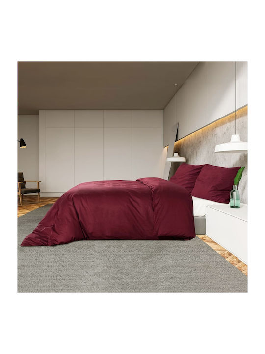 vidaXL Duvet Cover Set Cotton King Size with 2 Pillowcases 260x220 Bordeaux