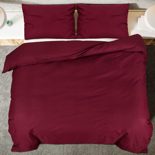 vidaXL Σετ Παπλωματοθήκη Βαμβακερή King Size με 2 Μαξιλαροθήκες 260x220cm Μπορντό
