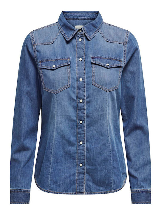 Long Sleeve Women's Denim Shirt Medium Blue Denim