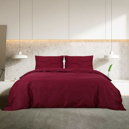 vidaXL Duvet Cover Set Cotton Queen with 2 Pillowcases 240x220 Bordeaux
