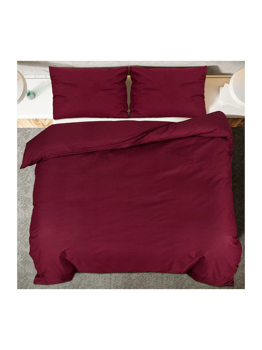 vidaXL Duvet Cover Set Cotton Queen with 2 Pillowcases 240x220 Bordeaux