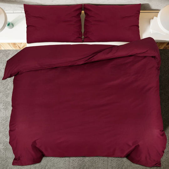 vidaXL Duvet Cover Set Cotton Queen with 2 Pillowcases 240x220 Bordeaux