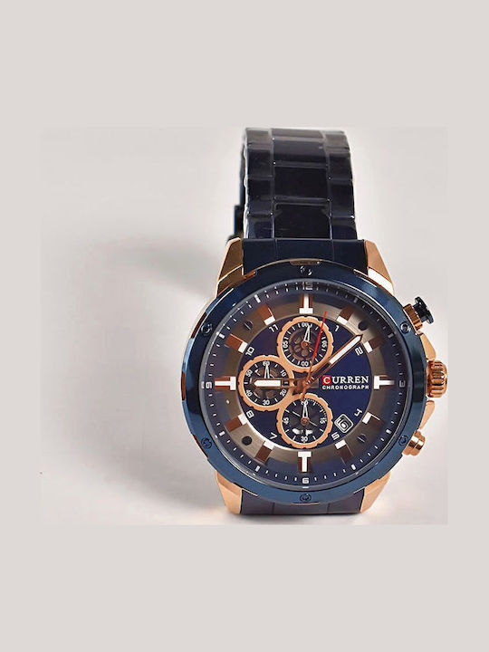 Curren Men's Watch Battery with Blue Metal Bracelet