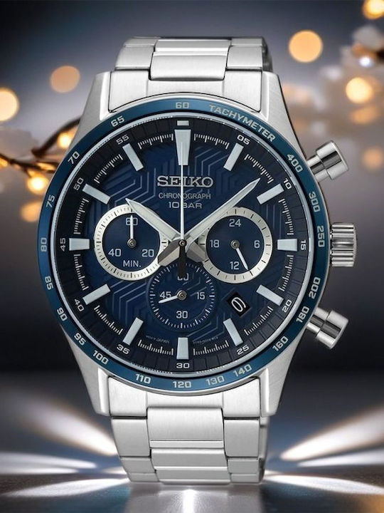Seiko Conceptual Ανδρικό Ρολόι 43mm Χρονογράφος Μπαταρίας με Ασημί Μεταλλικό Μπρασελέ
