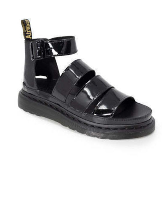 Dr. Martens Leather Women's Flat Sandals with Strap in Black Color