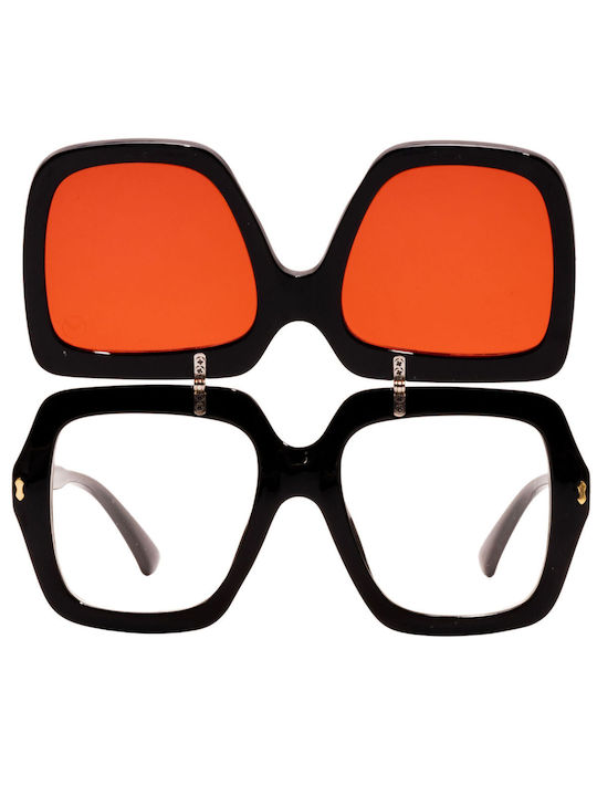 Olympus Sunglasses Sunglasses with Black Plastic Frame and Orange Lens 8627936764597