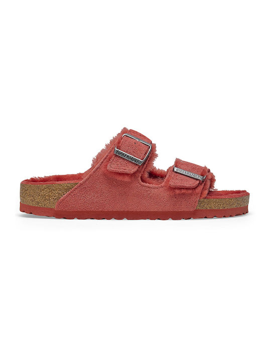 Birkenstock 'arizona' Χειμερινές Γυναικείες Παντόφλες με γούνα σε Κόκκινο χρώμα