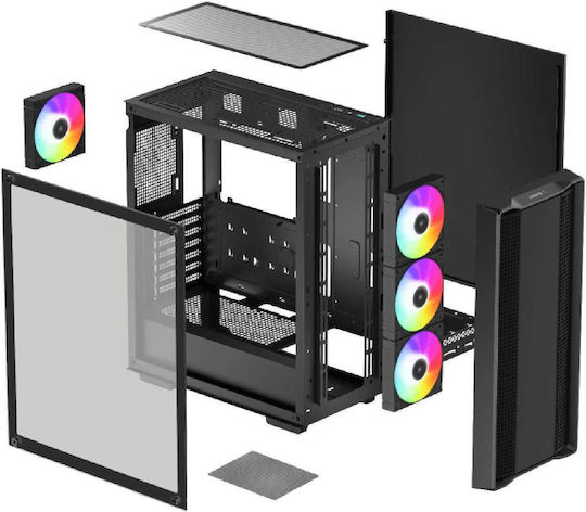 Deepcool CC560 ARGB v2 Gaming Midi-Turm Computergehäuse mit Seitenfenster Schwarz