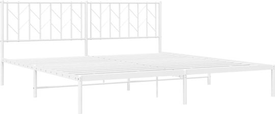 Pat King Size Metalic Alb cu Plăci pentru Saltea 193x203cm