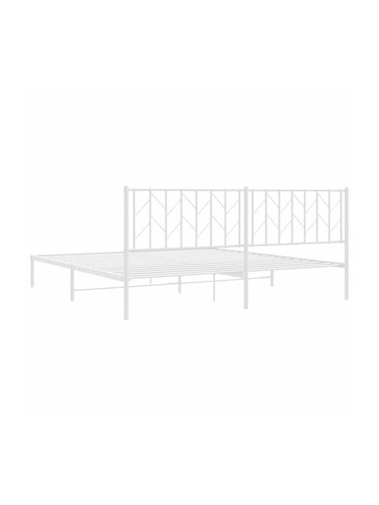 King Size Metal Bed White with Slats for Mattress 193x203cm