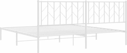 Pat King Size Metalic Alb cu Plăci pentru Saltea 193x203cm