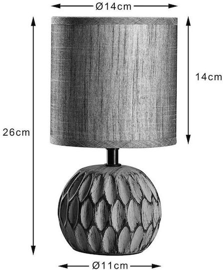 Bakaji Ceramic Table Lamp for Socket E14 with Gray Shade and Base