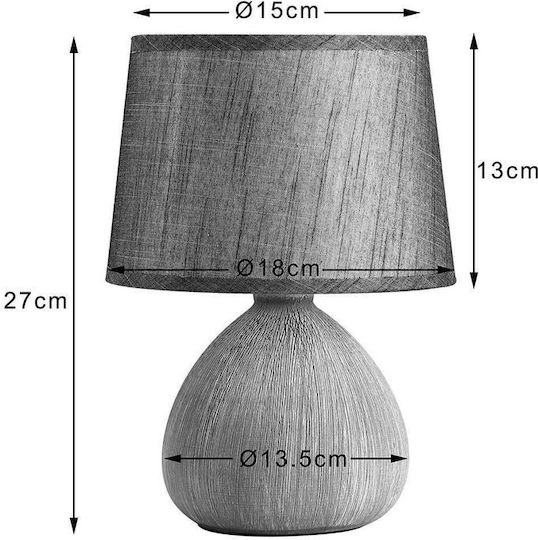 Bakaji Ceramic Table Lamp for Socket E14 with Gray Shade and Base