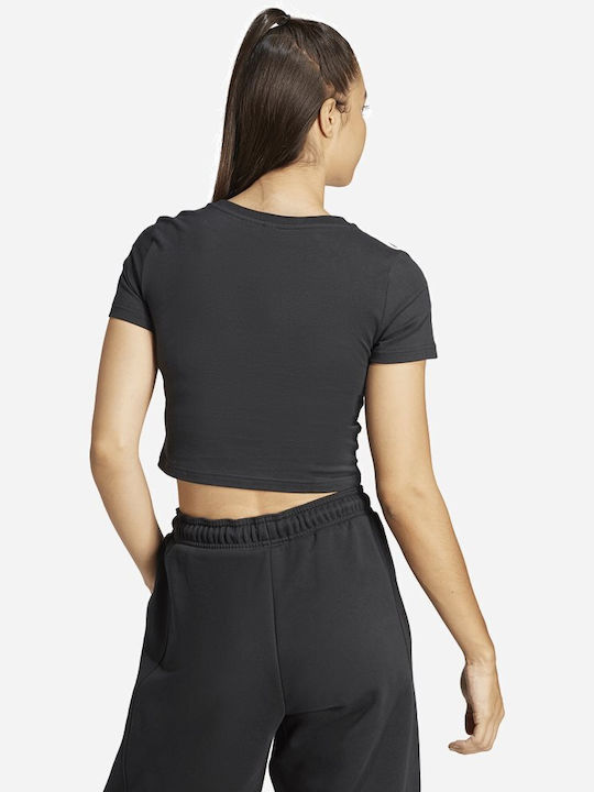 Adidas Essentials 3-stripes Гуника Спортна Crop Тениска На райета Черно