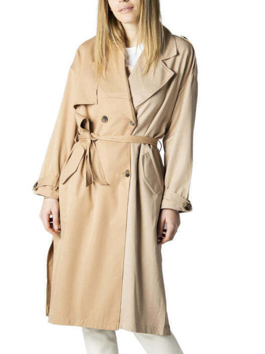 Only Women's Long Coat with Buttons Beige