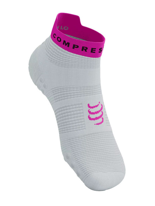 Compressport Pro Racing Socks V4.0 Running Socks White/Safe Yellow/Neo Pink 1 Pair