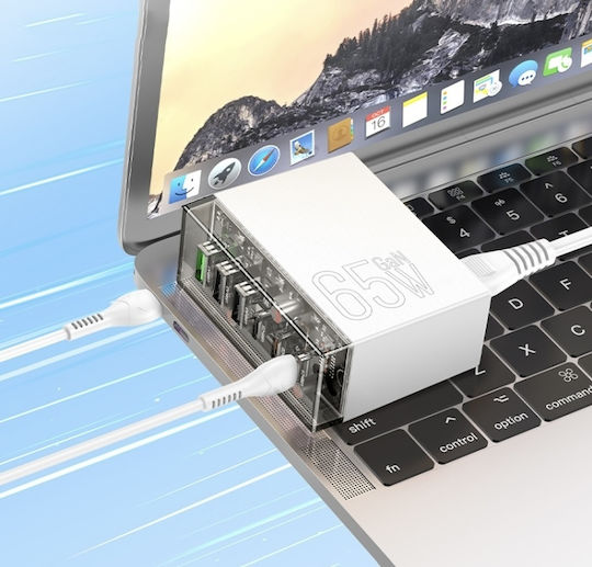 Hoco Charging Stand with 3 USB-A Ports and 3 USB-C Ports 65W Power Delivery / Quick Charge 3.0 in White color (N36)