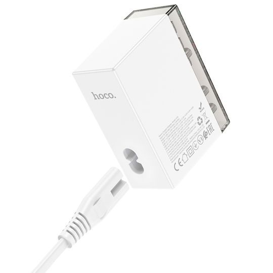 Hoco Charging Stand with 3 USB-A Ports and 3 USB-C Ports 65W Power Delivery / Quick Charge 3.0 in White color (N36)