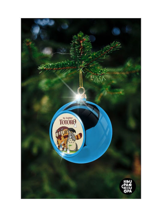 Totoro Ornament de Crăciun Pisica Plastic Albastru cu Pulbere de Aur cu Paiete 8buc