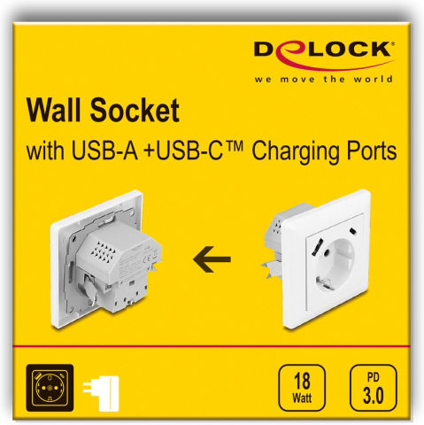 DeLock Μονή Χωνευτή Πρίζα Ρεύματος με 2 Θύρες USB Λευκή