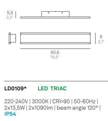 Zafferano Wall-Mounted Outdoor Lighting LED IP54 50.5x8x5.5cm