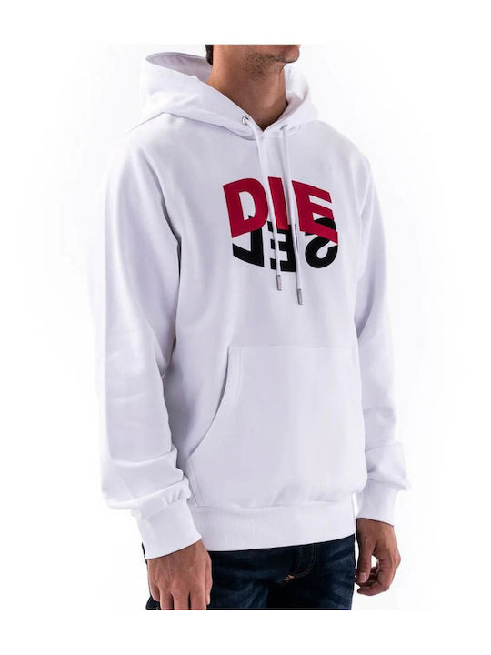 Diesel S-girk Men's Sweatshirt with Hood and Pockets White