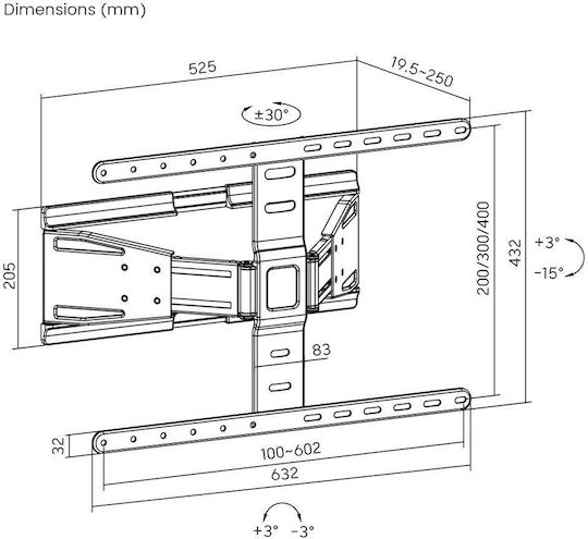 Brateck LPA79-464 LPA79-464 Wall TV Mount with Arm up to 90" and 50kg Silver