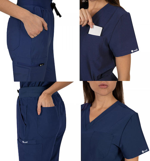 B-Well Femei Set Pantaloni și Bluza Medicală Albastru marin