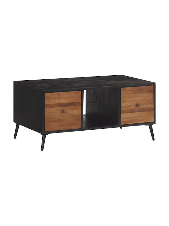 vidaXL Rechteckiges Zentral Kaffeetisch aus Massivholz mit Schubladen Schwarz M90xB50xH41cm