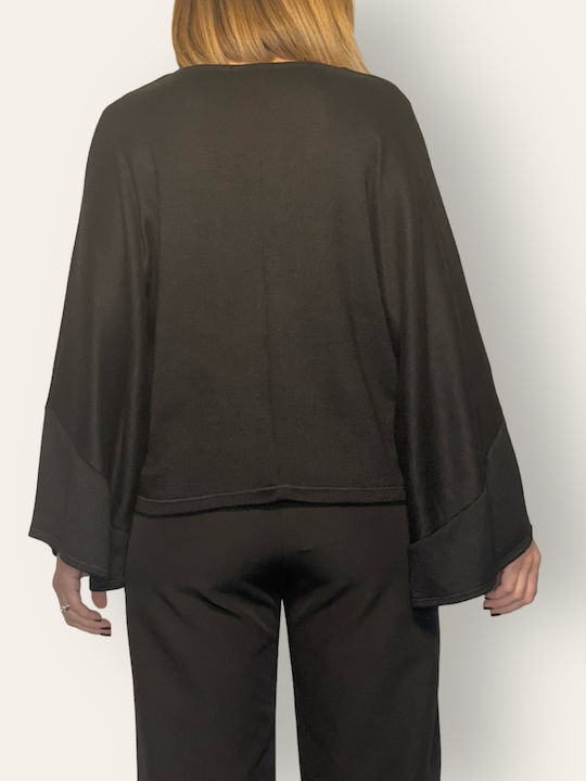 Women's Long Sleeve Sweater with V Neckline Black