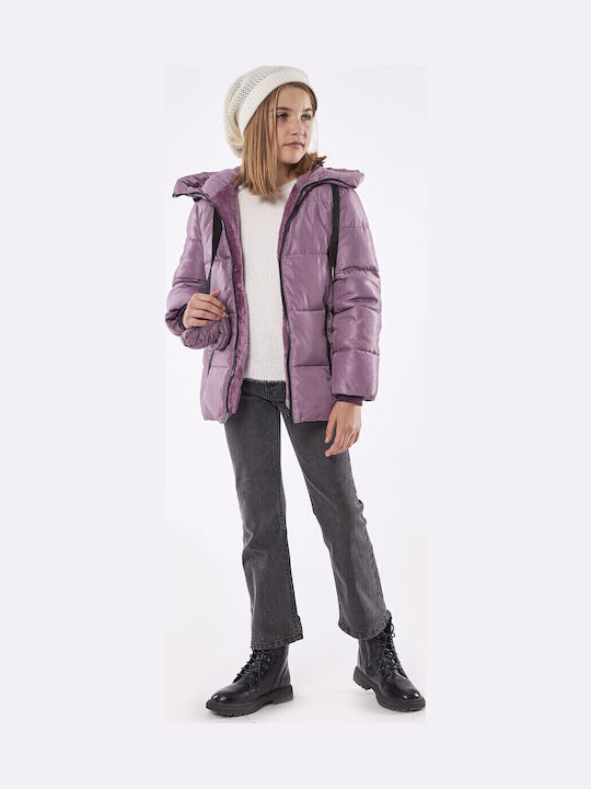 Kinder Steppjacke Lang mit Kapuze Lila
