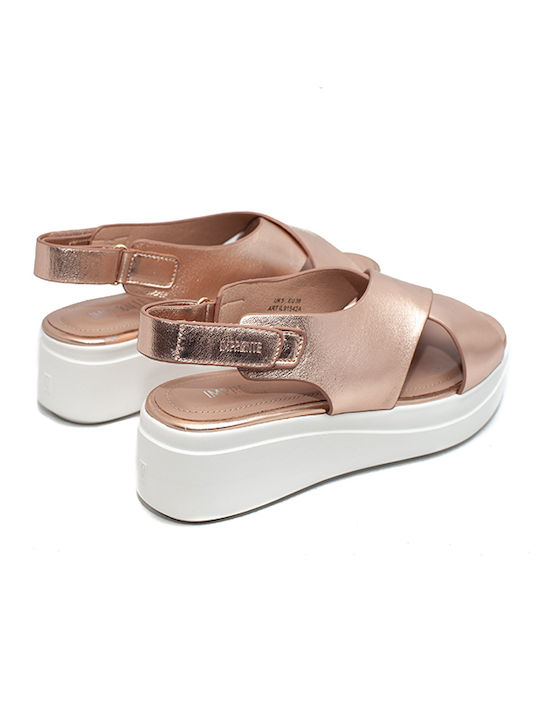 Leather Women's Flat Sandals in Beige Color