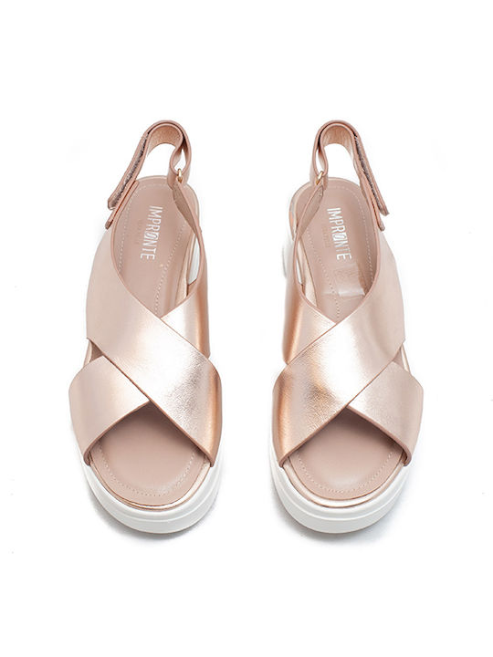 Leather Women's Flat Sandals in Beige Color