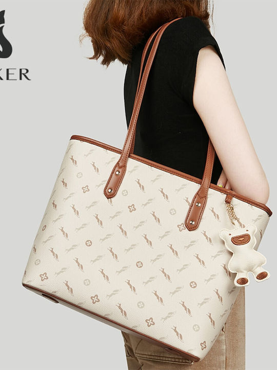 Δερμάτινη Γυναικεία Shopper Τσάντα Μπεζ