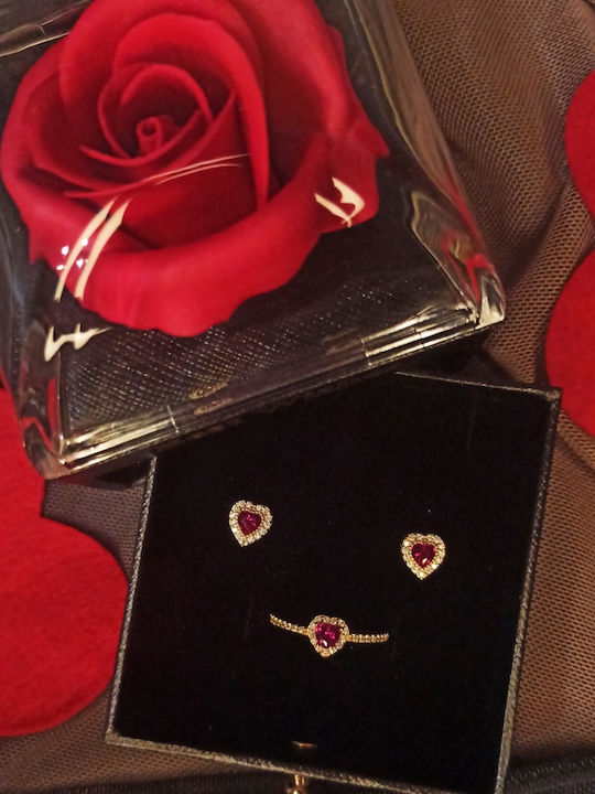 Art d or Set mit Ohrringe & Ring aus Gold 14K mit Steinen