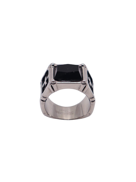 Men's Steel Ring with Stone & Enamel