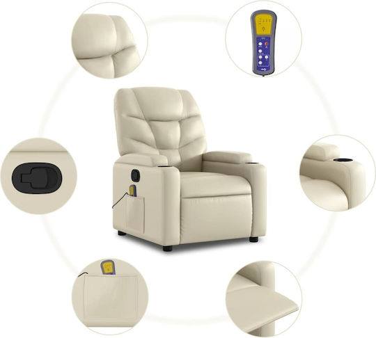 Πολυθρόνα Relax Massage με Υποπόδιο από Δερματίνη Κρεμ 74x89x100cm