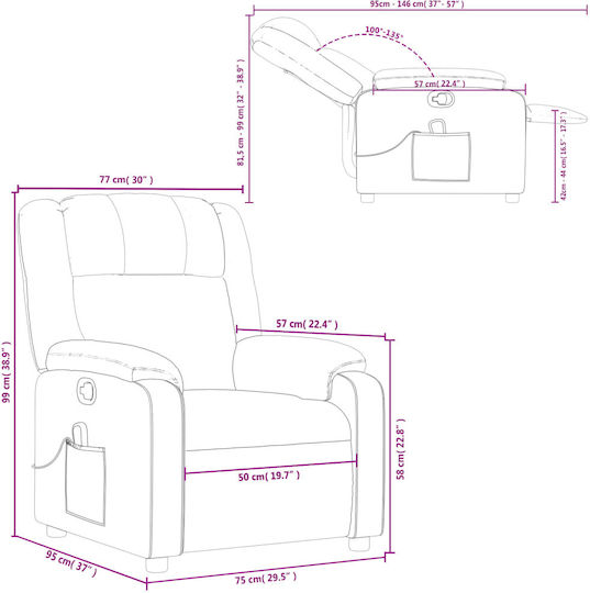 Relax Armchair Massage with Footstool from Leatherette Black 77x95x99cm