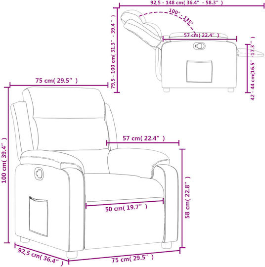 Fotoliu Relax cu Puf Gri deschis 75x92.5x100cm