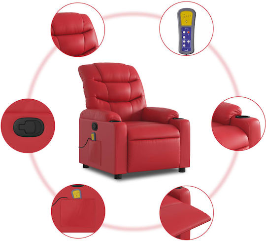 Πολυθρόνα Relax Massage με Υποπόδιο από Δερματίνη Κόκκινη 75.5x93x99.5cm